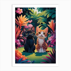 Two Wide Eyed Cats In A Botanical Garden Art Print