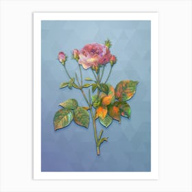 Vintage Pink French Roses Botanical Art on Summer Song Blue n.0535 Art Print