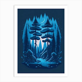 A Fantasy Forest At Night In Blue Theme 72 Art Print