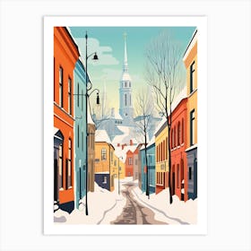 Vintage Winter Travel Illustration Helsinki Finland 3 Art Print