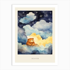 Baby Beaver Sleeping In The Clouds Nursery Poster Art Print