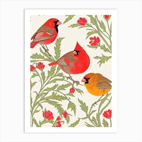 Northern Cardinal William Morris Style Bird Art Print