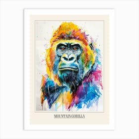 Mountain Gorilla Colourful Watercolour 4 Poster Art Print
