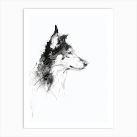 Husky Dog Charcoal Line Art Print