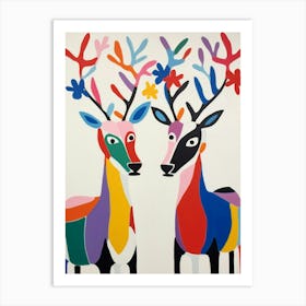 Colourful Kids Animal Art Caribou 1 Art Print