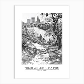 Zilker Metropolitan Park Austin Texas Black And White Drawing 2 Poster Art Print