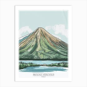 Mount Vesuvius Italy Color Line Drawing 2 Poster Art Print