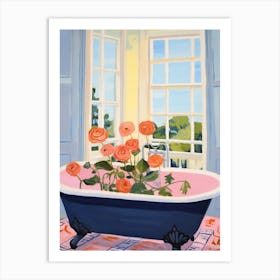 A Bathtube Full Of Ranunculus In A Bathroom 2 Art Print