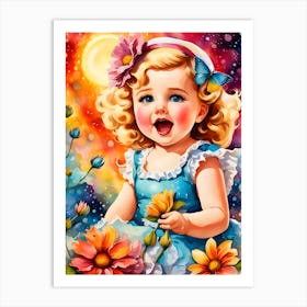 Little Girl With Flowers Art Print