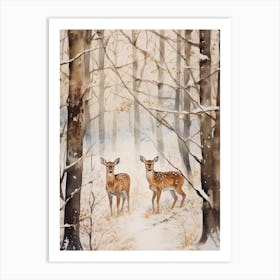 Winter Watercolour Fawn 1 Art Print
