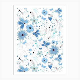 Blue Elegant Flowers Art Print