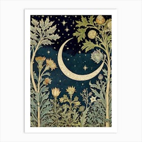 Moon And Flowers Style William Morris 7 Art Print