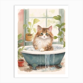 Ragdoll Cat In Bathtub Botanical Bathroom 3 Art Print