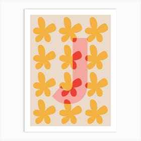 Alphabet Flower Letter J Print - Pink, Yellow, Red Art Print