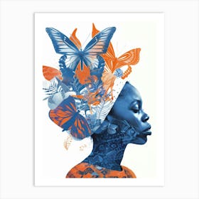 Woman With Butterflies On Her Head 1 Art Print