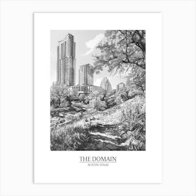 The Domain Austin Texas Black And White Drawing 2 Poster Art Print