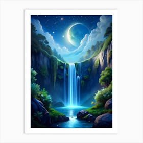 Waterfall At Night Art Print