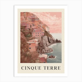 Cinque Terre Vintage Pink Italy Poster Art Print