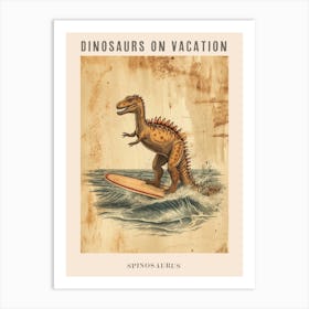 Vintage Spinosaurus Dinosaur On A Surf Board 3 Poster Art Print
