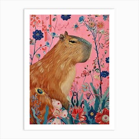 Floral Animal Painting Capybara 1 Art Print