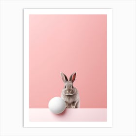 Easter Bunny With Egg On Pink Background Art Print