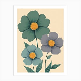 Three Flowers On A Beige Background Art Print