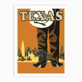 Texas, Cowboy And A Big City Art Print