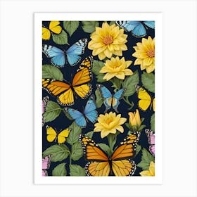 Butterflies And Flowers 1 Art Print