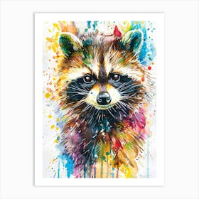 Raccoon Colourful Watercolour 4 Art Print