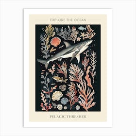 Pelagic Thresher Shark Black Seascape Poster Art Print