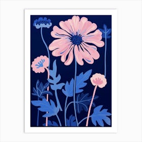 Blue Flower Illustration Chrysanthemum 2 Art Print