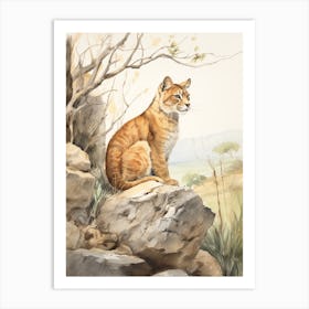 Storybook Animal Watercolour Puma 1 Art Print