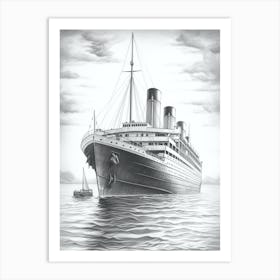 Titanic Ship Charcoal Sketch 6 Art Print