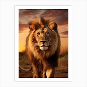 African Lion Sunset Portrait 4 Art Print