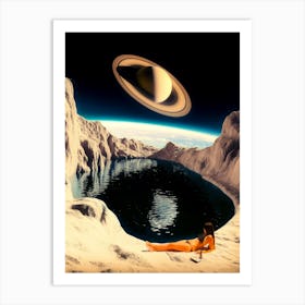 Saturn Over Moon Pool Art Print