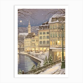Vintage Winter Illustration Zurich Switzerland 3 Art Print