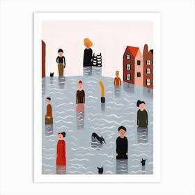Amsterdam Canal Scene, Tiny People And Illustration 1 Art Print