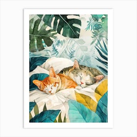 Two Cats Sleeping In The Jungle animal Cat's life Art Print