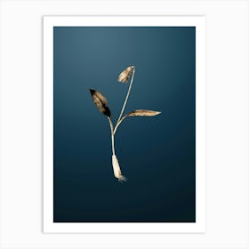 Gold Botanical Erythronium on Dusk Blue n.4079 Art Print