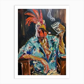 Animal Party: Crumpled Cute Critters with Cocktails and Cigars Rooster 3 Art Print