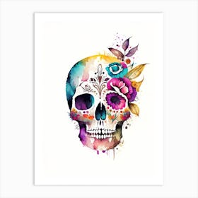 Skull With Watercolor Effects 1 Mexican Art Print