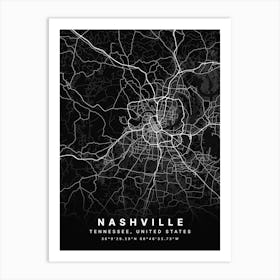 Nashville Tennessee USA Black Map Poster