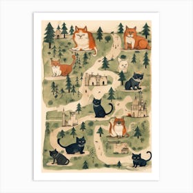 Cats On A Medieval Map Art Print