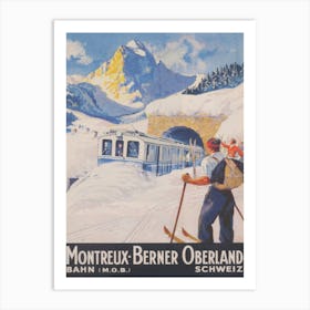 Montreux-Berner Oberland Switzerland Vintage Ski Poster Art Print