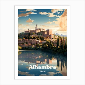 Alhambra Spain Sunset Modern Travel Art Art Print