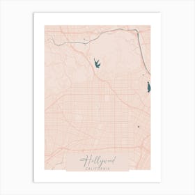 Hollywood California Pink and Blue Cute Script Street Map Art Print