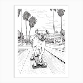 Boxer Dog Skateboarding Line Art 4 Art Print