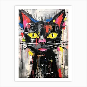 Graffiti Whiskers: Black Cat's Urban Adventure Art Print