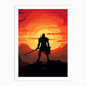 Silhouette Of A Warrior At Sunset Art Print Art Print