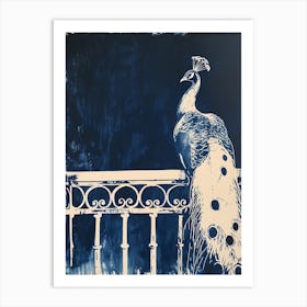 Peacock On Fancy Railing Linocut Inspired 4 Art Print